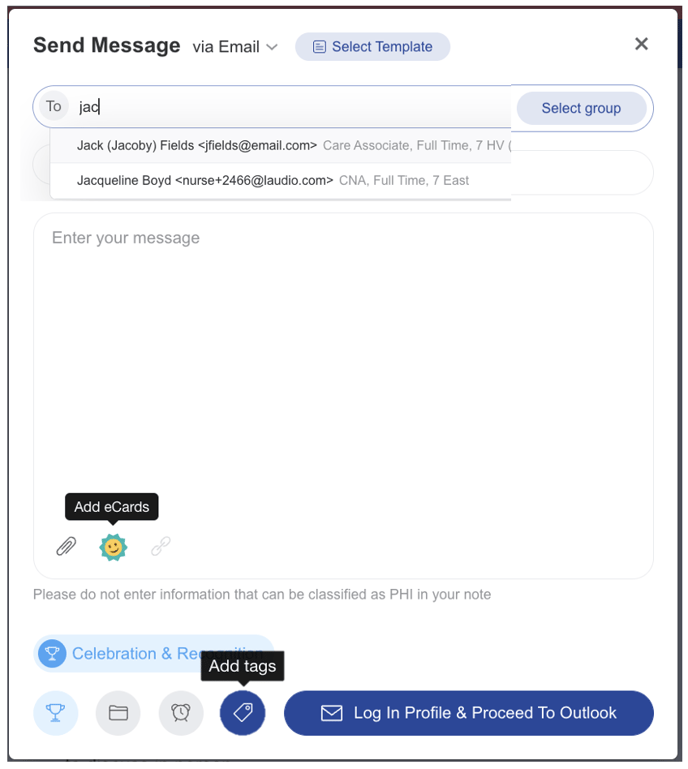 Create your own messages to reach out to a team member or group_IMG2