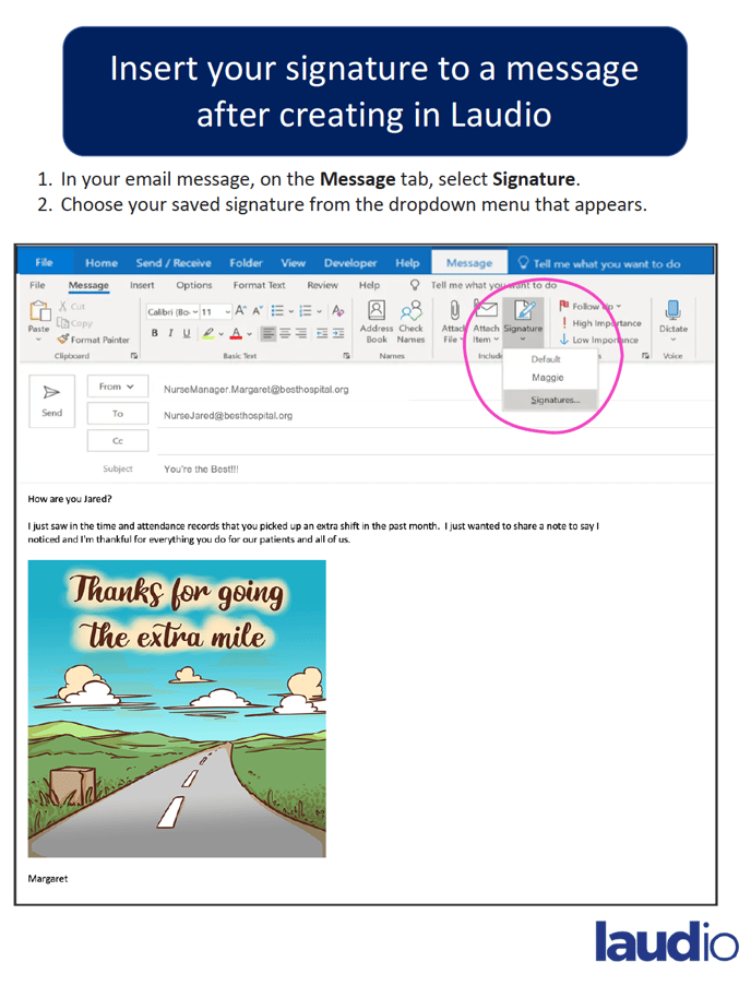 Insert your signature into an email youve created in Laudio_IMG1